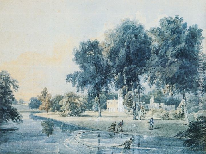 Thomas Girtin Chalfont House, Buckinghamshire, with fishermen netting the Broadwater